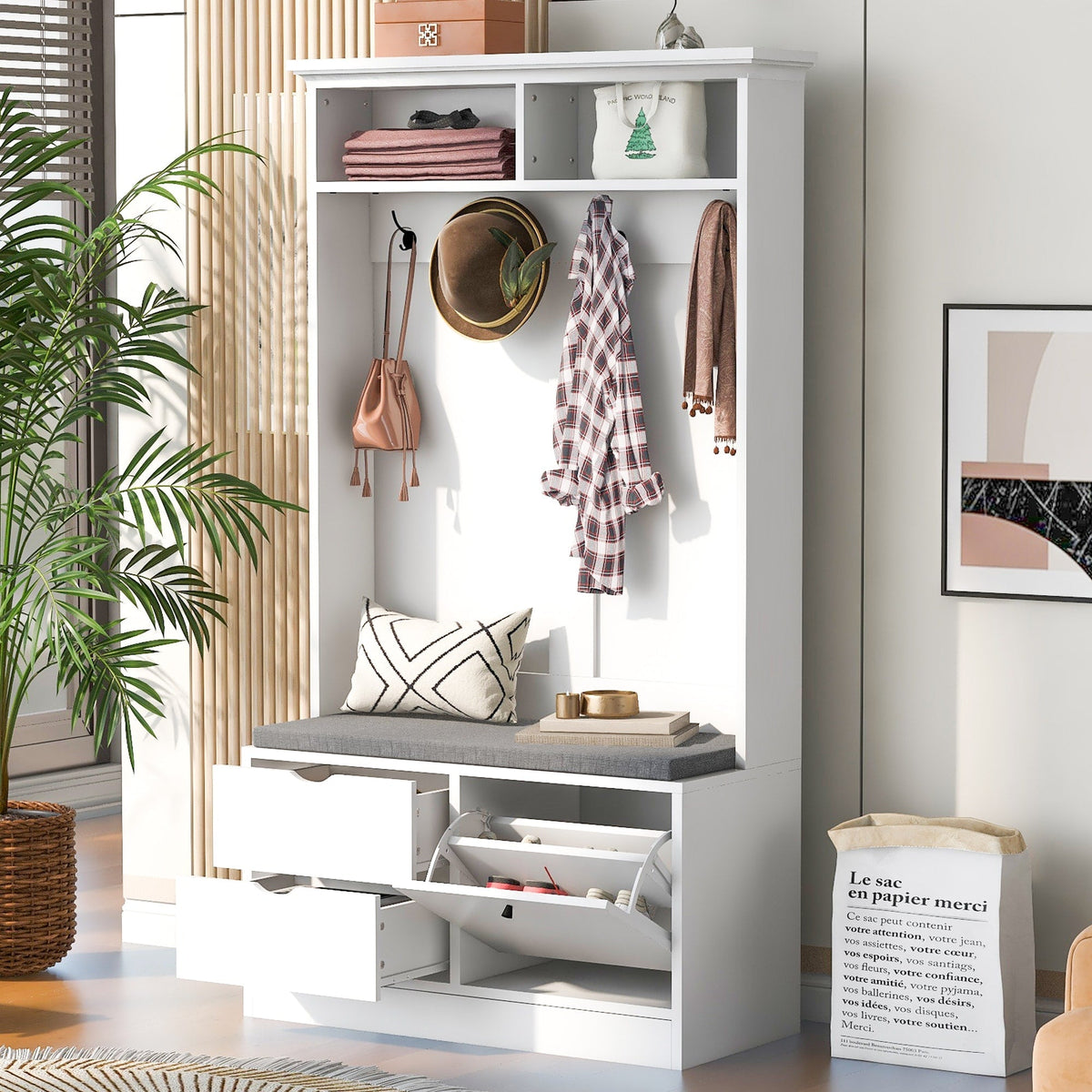 ModernLuxe Modern 40.6-in White Wood Hall Tree