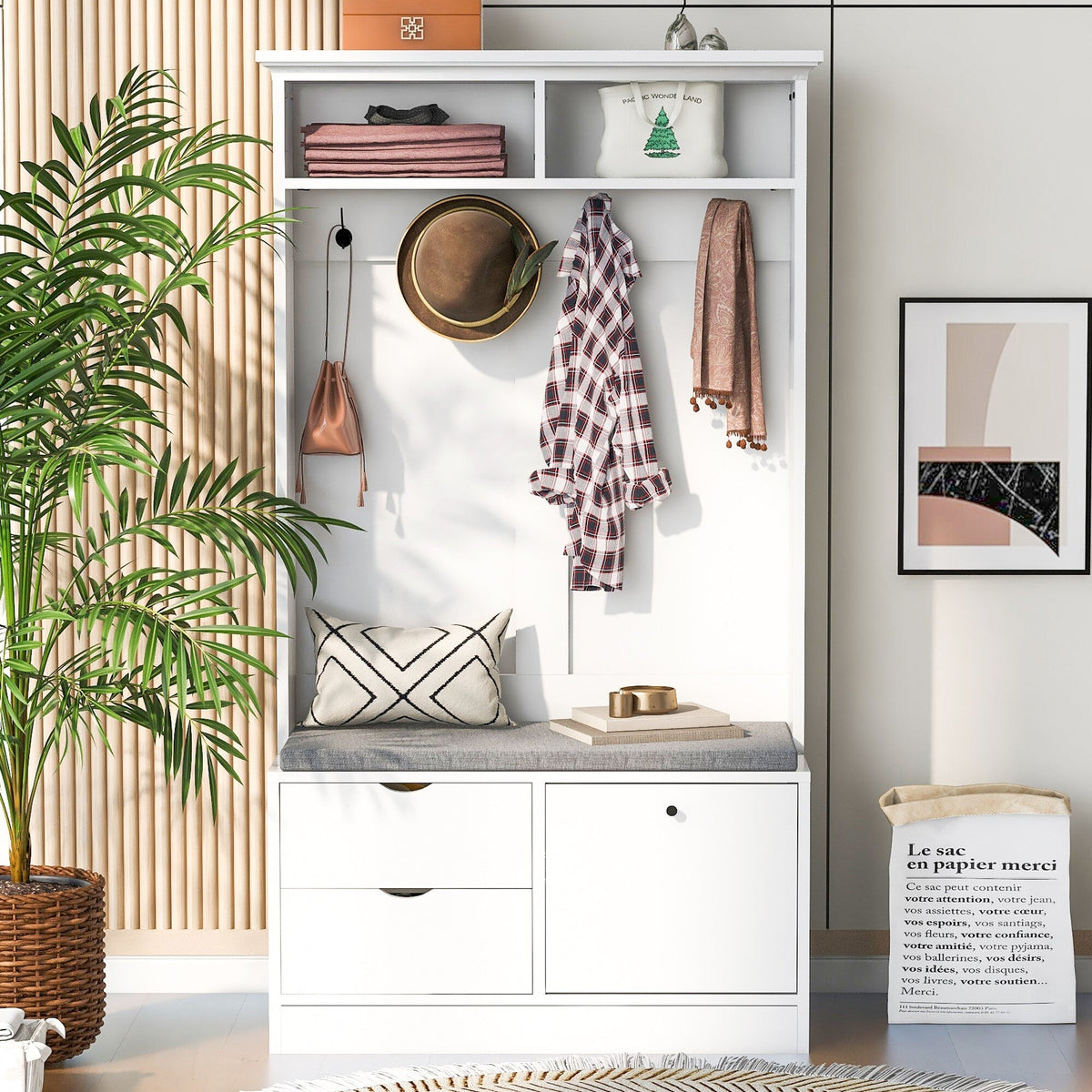ModernLuxe Modern 40.6-in White Wood Hall Tree