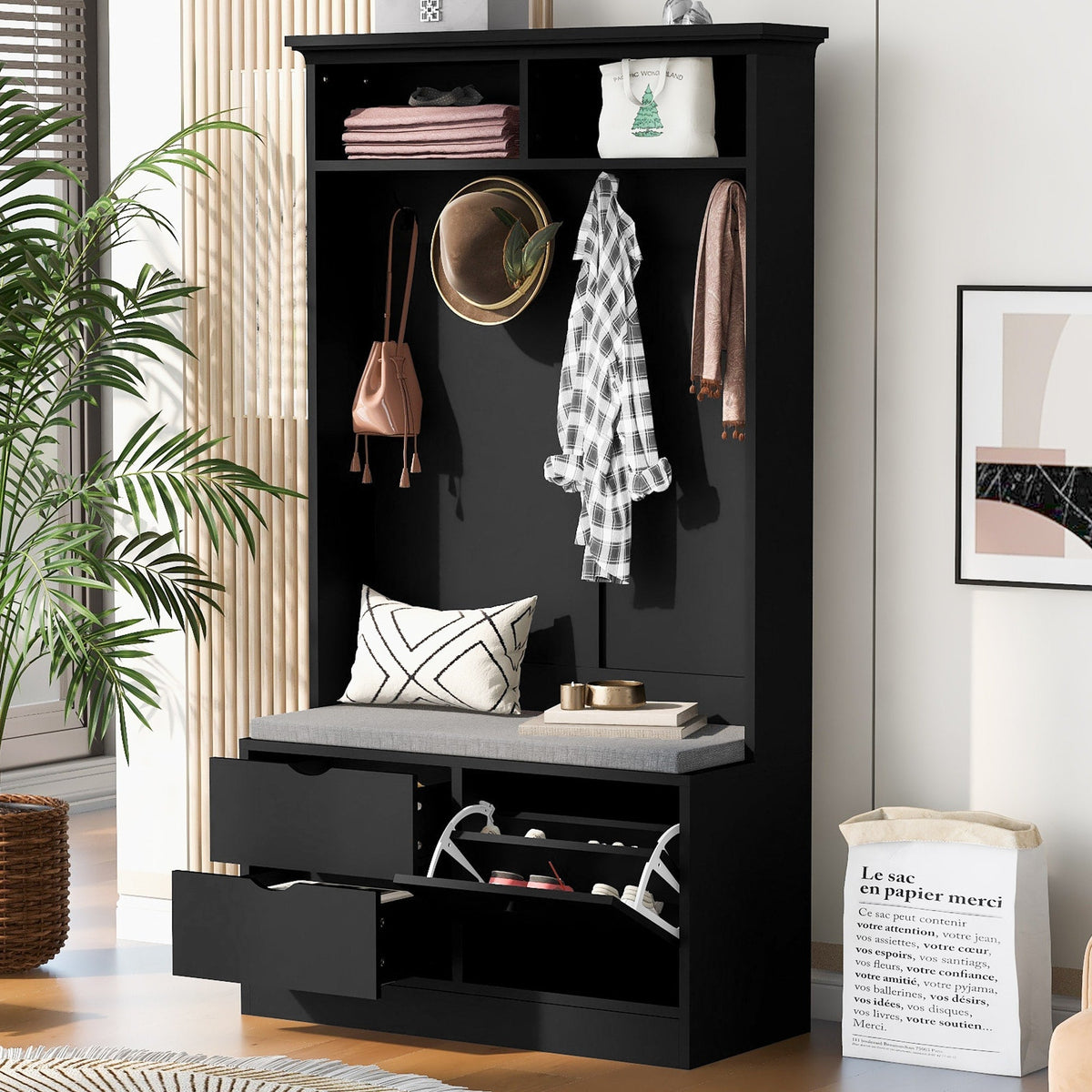 ModernLuxe Modern 40.6-in Black Wood Hall Tree