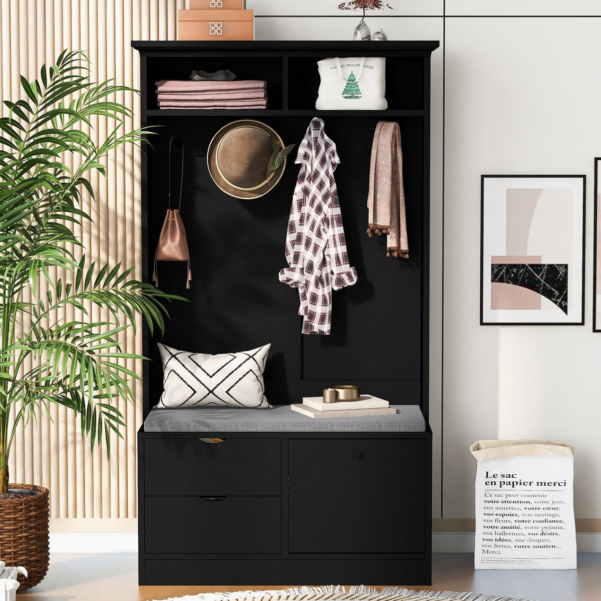ModernLuxe Modern 40.6-in Black Wood Hall Tree