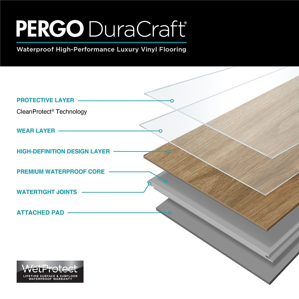 Pergo DuraCraft Bruges Oak Brown 22-mil Waterproof Interlocking Luxury Vinyl Plank