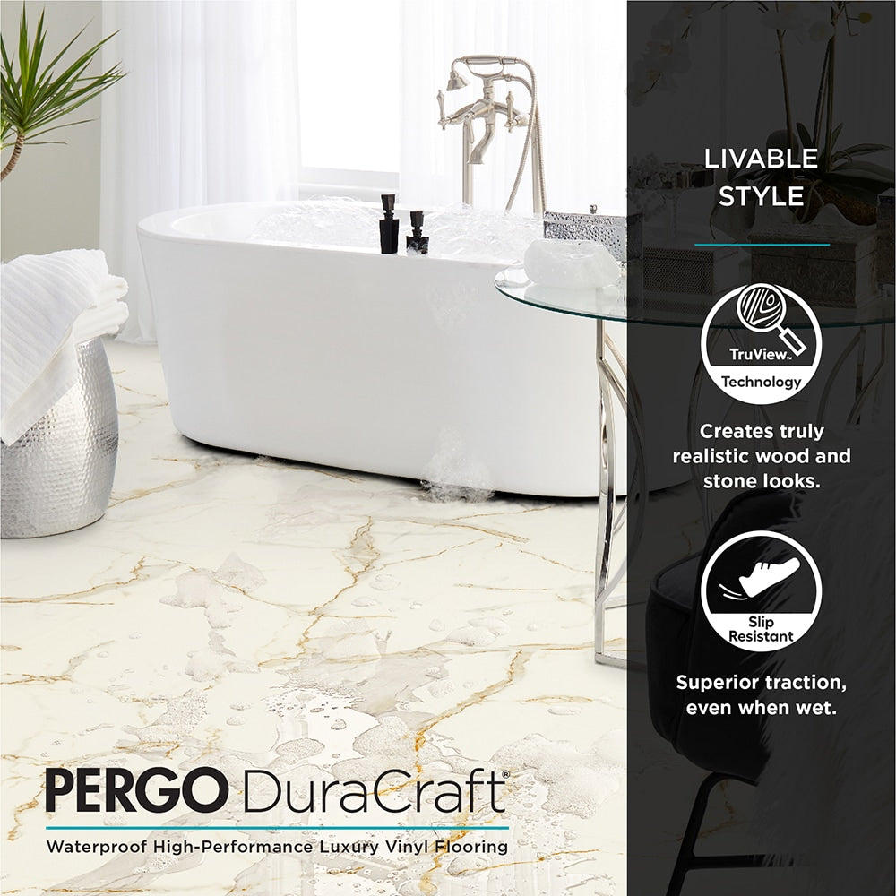 Pergo Verona Marble Off-white Luxury Vinyl Tile Flooring - Waterproof, 22-mil, 21.18 sq ft/Carton