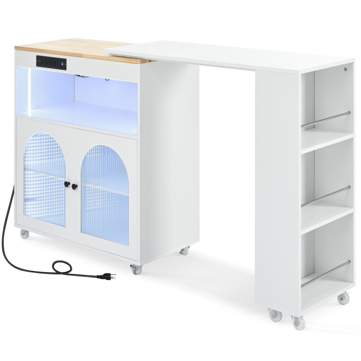 BABOOM White Mdf Base with Wood Top Rolling Kitchen Island (15.75-in x 56.3-in x 38.2-in)