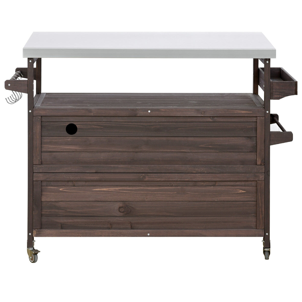 BABOOM Brown Wood Base with Stainless Steel Metal Top Rolling Kitchen Island (18.5-in x 50.25-in x 36.3-in)
