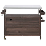 BABOOM Brown Wood Base with Stainless Steel Metal Top Rolling Kitchen Island (18.5-in x 50.25-in x 36.3-in)