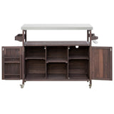 BABOOM Brown Wood Base with Stainless Steel Metal Top Rolling Kitchen Island (18.5-in x 50.25-in x 36.3-in)