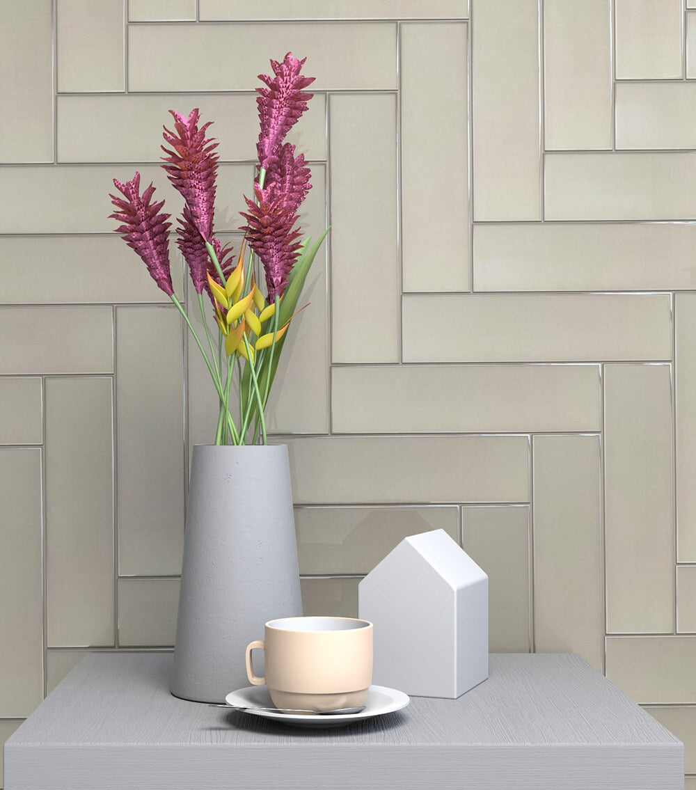 Elida Ceramica 3x12 Beige Glossy Glass Subway Wall Tile, 3-in x 12-in
