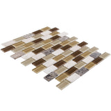 Elida Ceramica Carmel 12-in x 12-in Glossy Glass/Stone Travertine Brick Mosaic Wall Tile