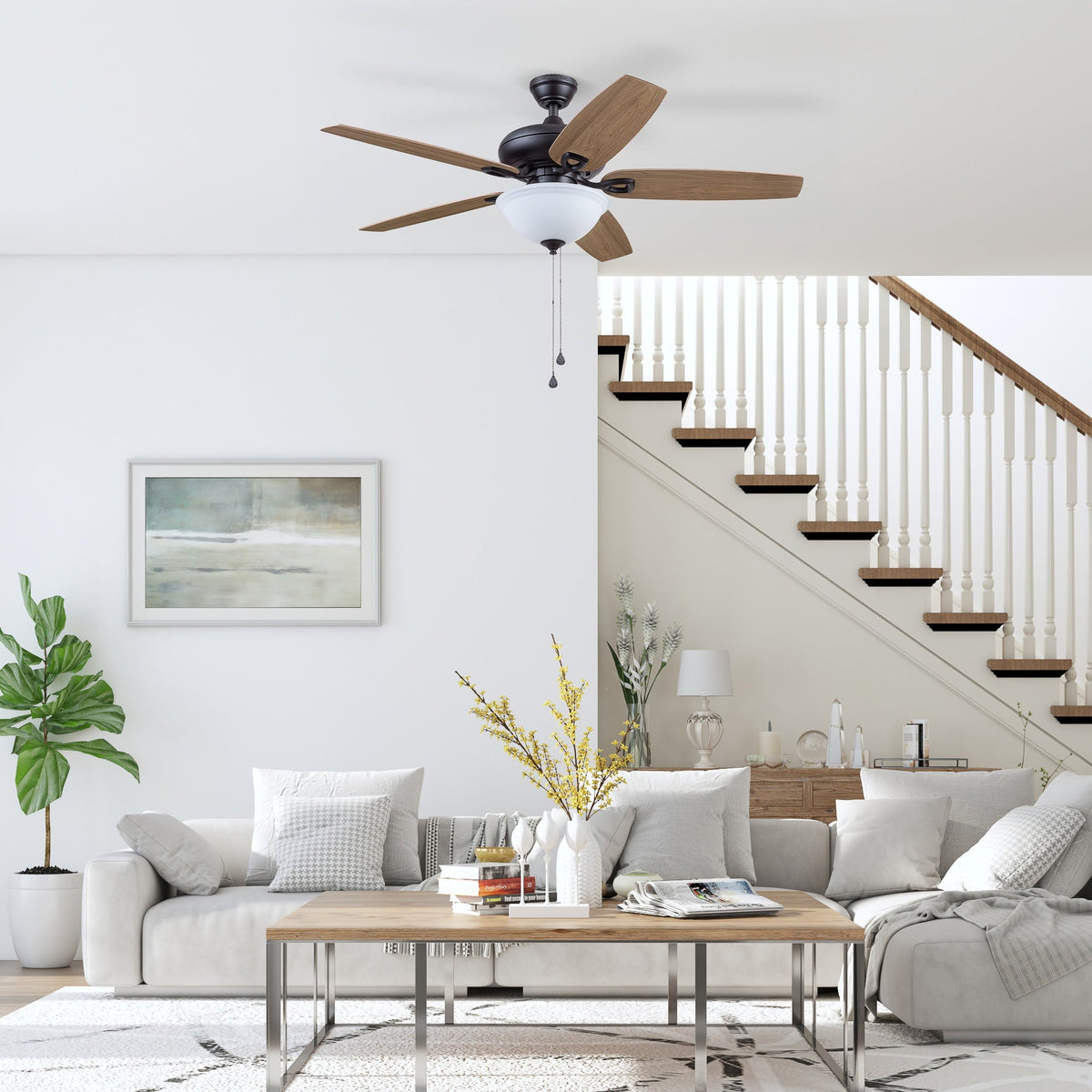 Harbor Breeze Coastal Creek 52-in Bronze LED Indoor Ceiling Fan with Light Kit, Reversible Toffee/Cocoa Blades (5-Blade)