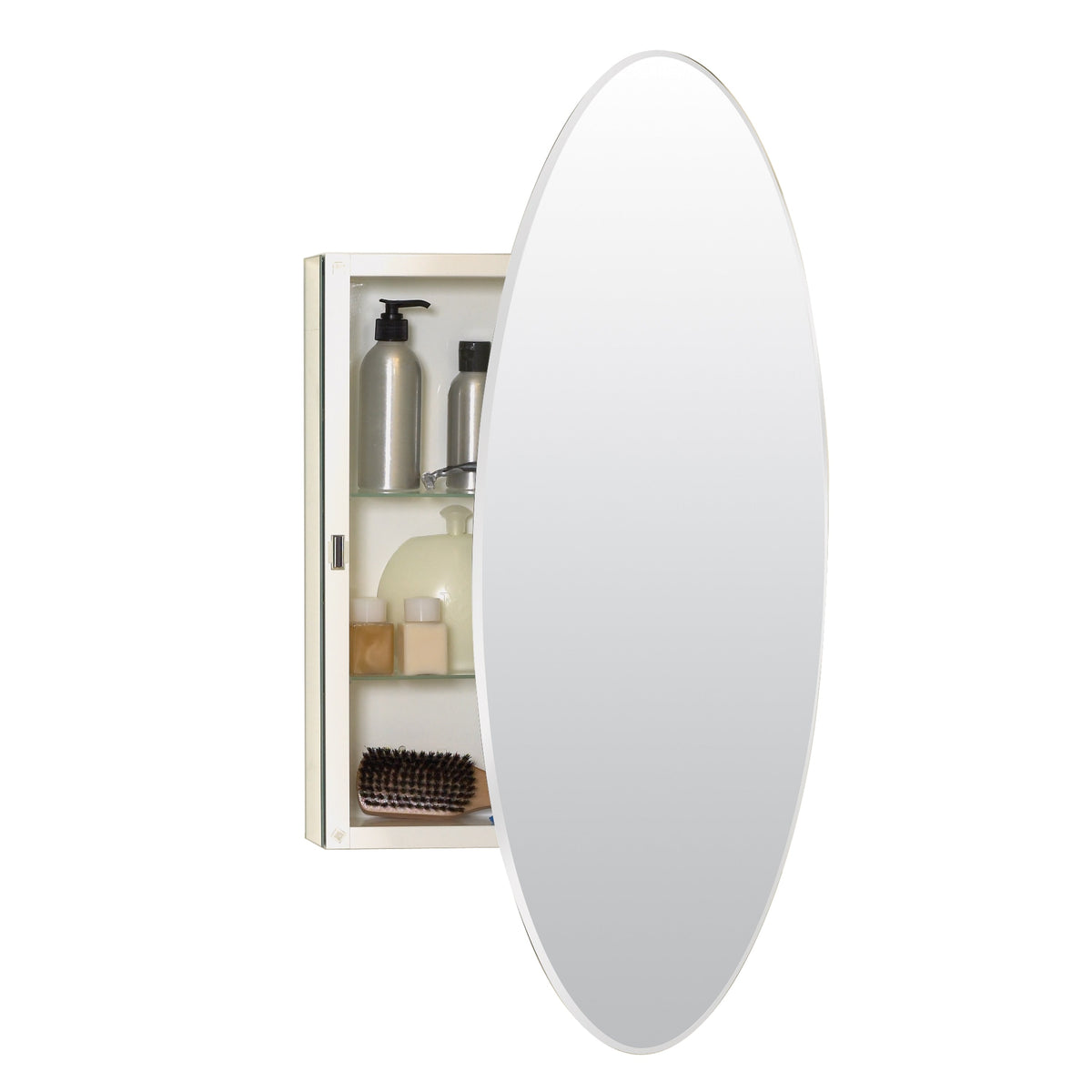 allen + roth 21-in x 31-in Surface Mount Frameless Mirrored Oval Medicine Cabinet