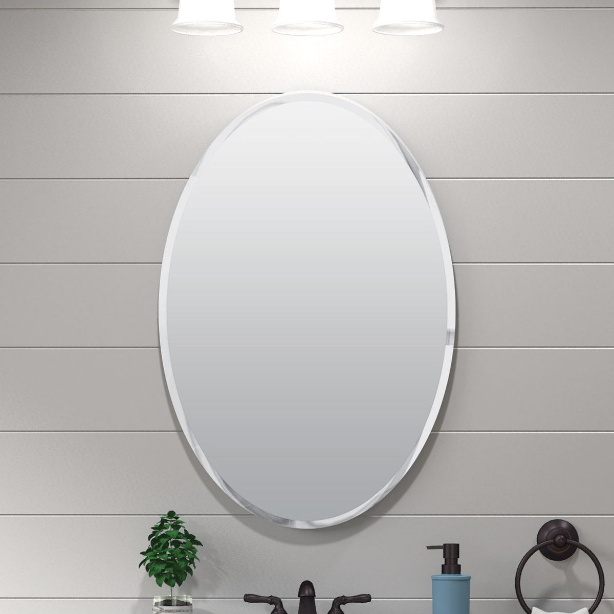 allen + roth 21-in x 31-in Surface Mount Frameless Mirrored Oval Medicine Cabinet