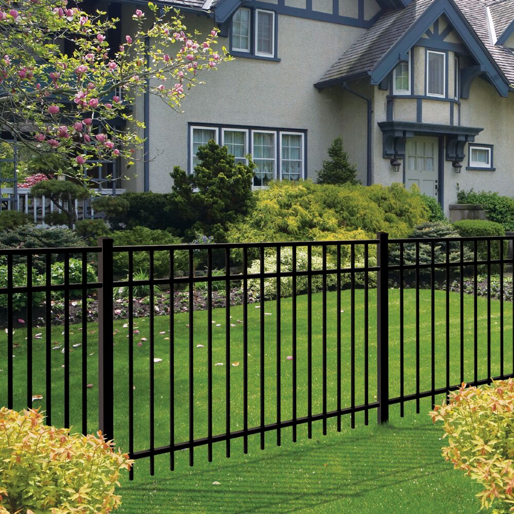 Freedom New Haven 5-ft H Black Aluminum Spaced Picket Flat-top Decorative Fence Gate