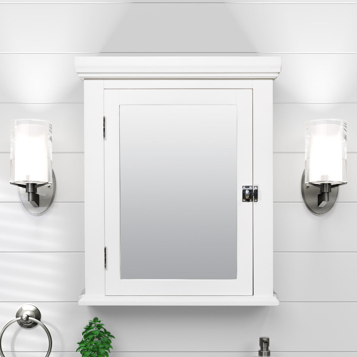 Zenna Home 22.38-in x 27.19-in Surface Mount White Mirrored Medicine Cabinet