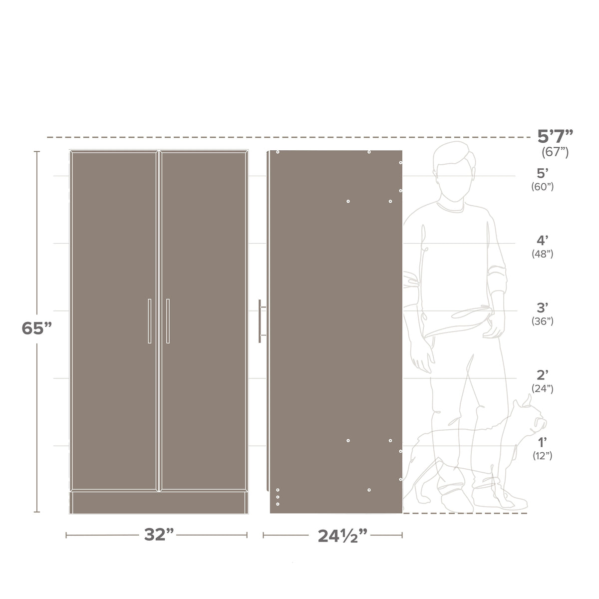 Prepac Elite 32-in W x 65-in H Wood Composite Drifted Gray Freestanding Utility Storage Cabinet