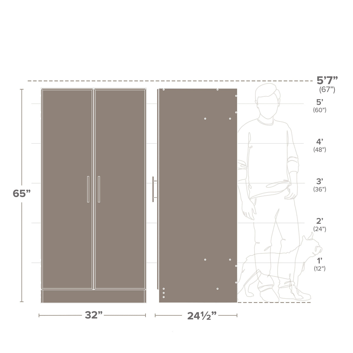 Prepac Elite 32-in W x 65-in H Wood Composite Light Gray Freestanding Utility Storage Cabinet