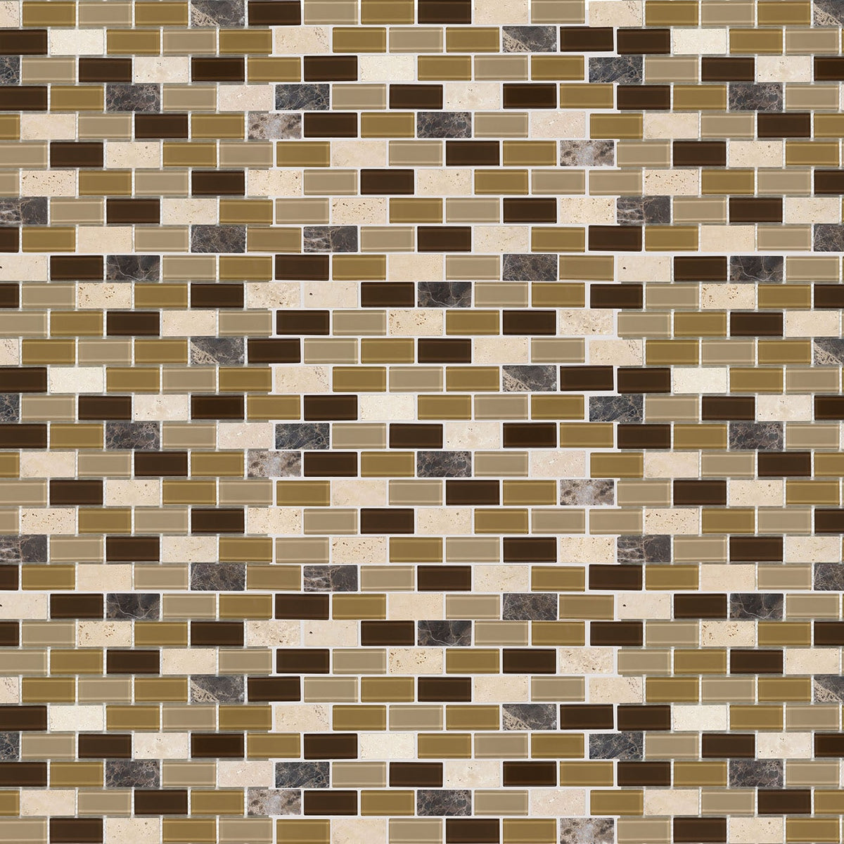 Elida Ceramica Carmel 12-in x 12-in Glossy Glass/Stone Travertine Brick Mosaic Wall Tile