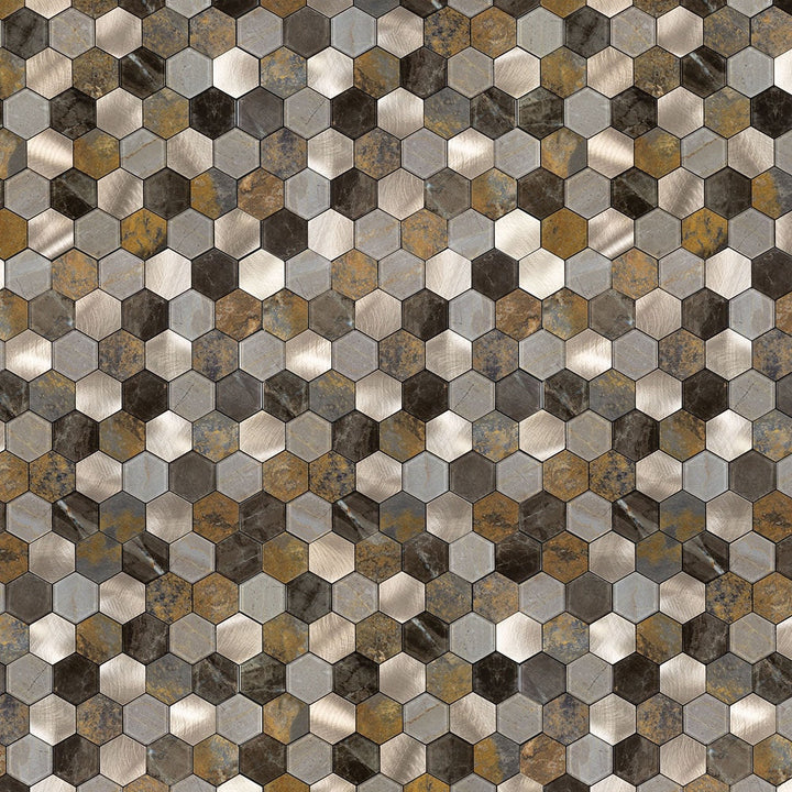 Peel&Stick Tile Bronzetone Hex Bronze 12-in x 12-in Metallic PVC Hexagon Peel and stick Mosaic Wall Tile product image