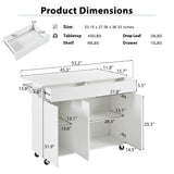 BABOOM White Mdf Base with Mdf Top Rolling Kitchen Island (27.56-in x 53.2-in x 36.33-in)