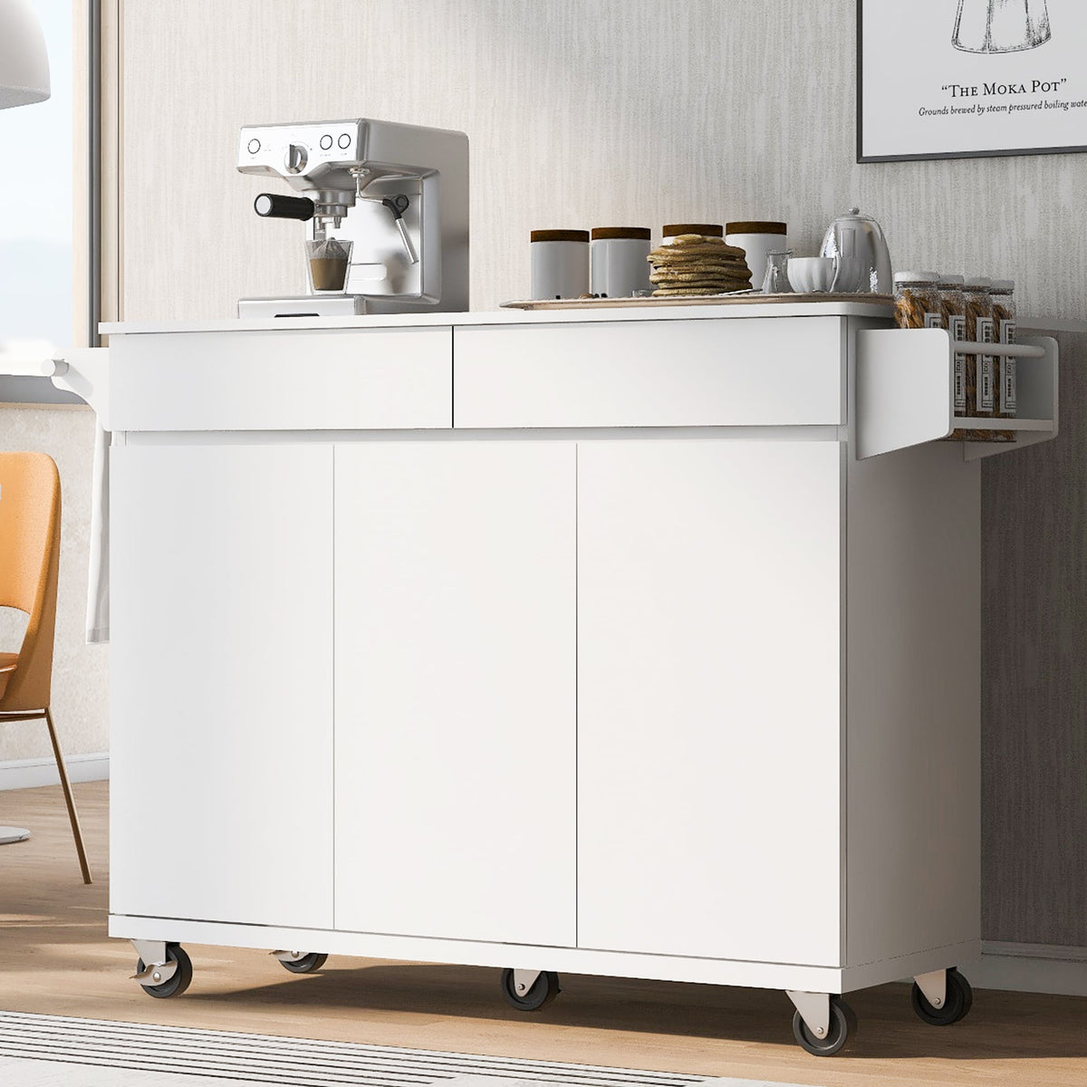 BABOOM White Mdf Base with Mdf Top Rolling Kitchen Island (27.56-in x 53.2-in x 36.33-in)