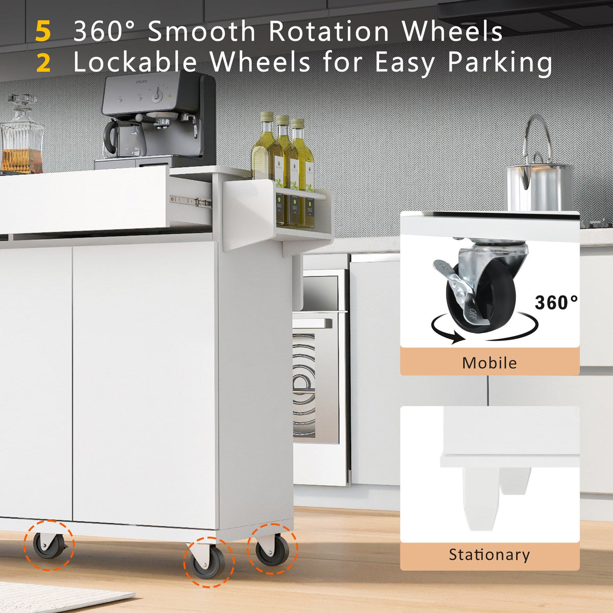 BABOOM White Mdf Base with Mdf Top Rolling Kitchen Island (27.56-in x 53.2-in x 36.33-in)
