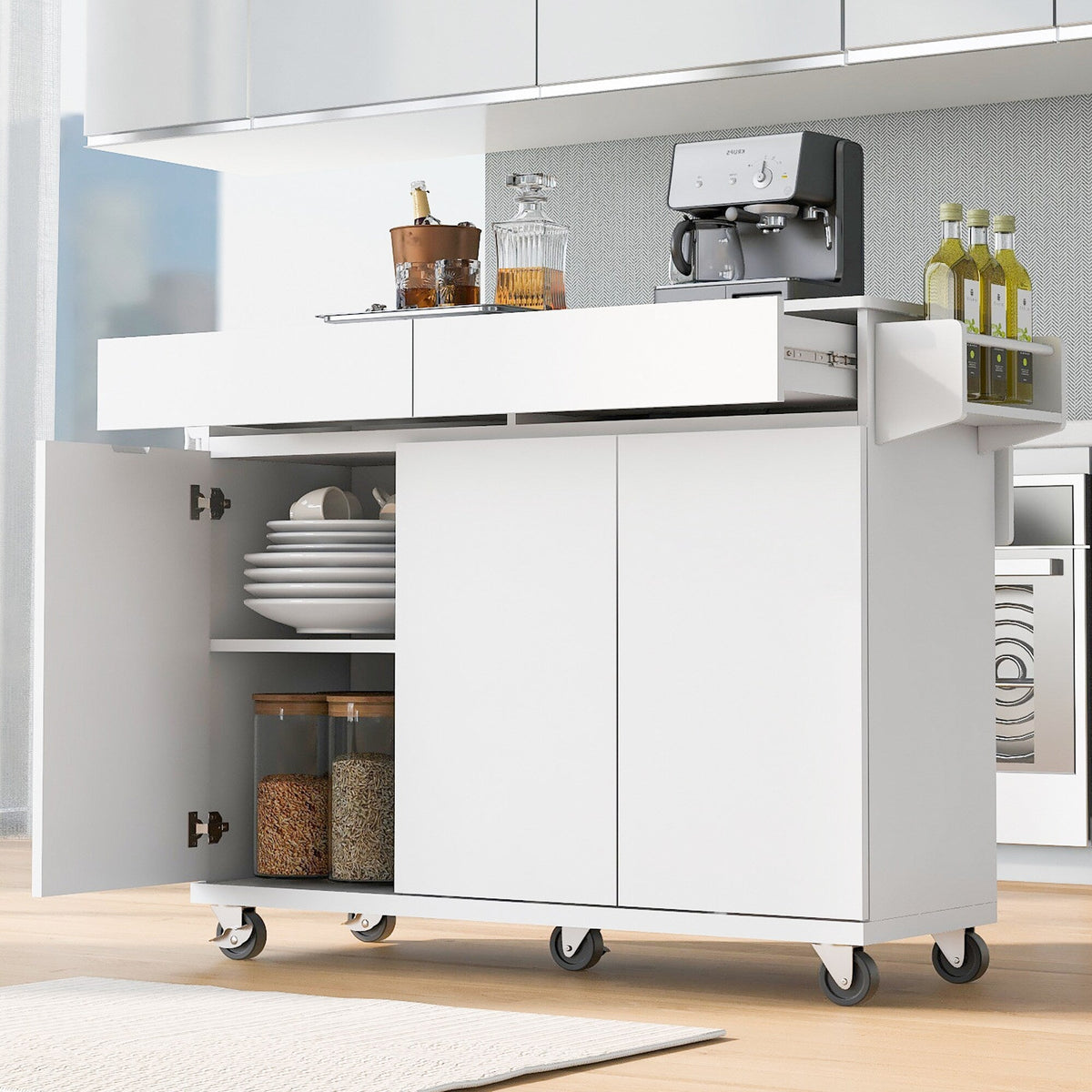 BABOOM White Mdf Base with Mdf Top Rolling Kitchen Island (27.56-in x 53.2-in x 36.33-in)