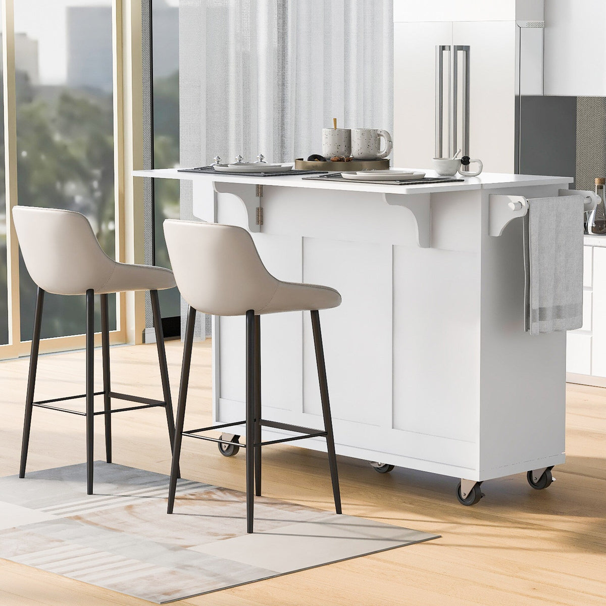 BABOOM White Mdf Base with Mdf Top Rolling Kitchen Island (27.56-in x 53.2-in x 36.33-in)