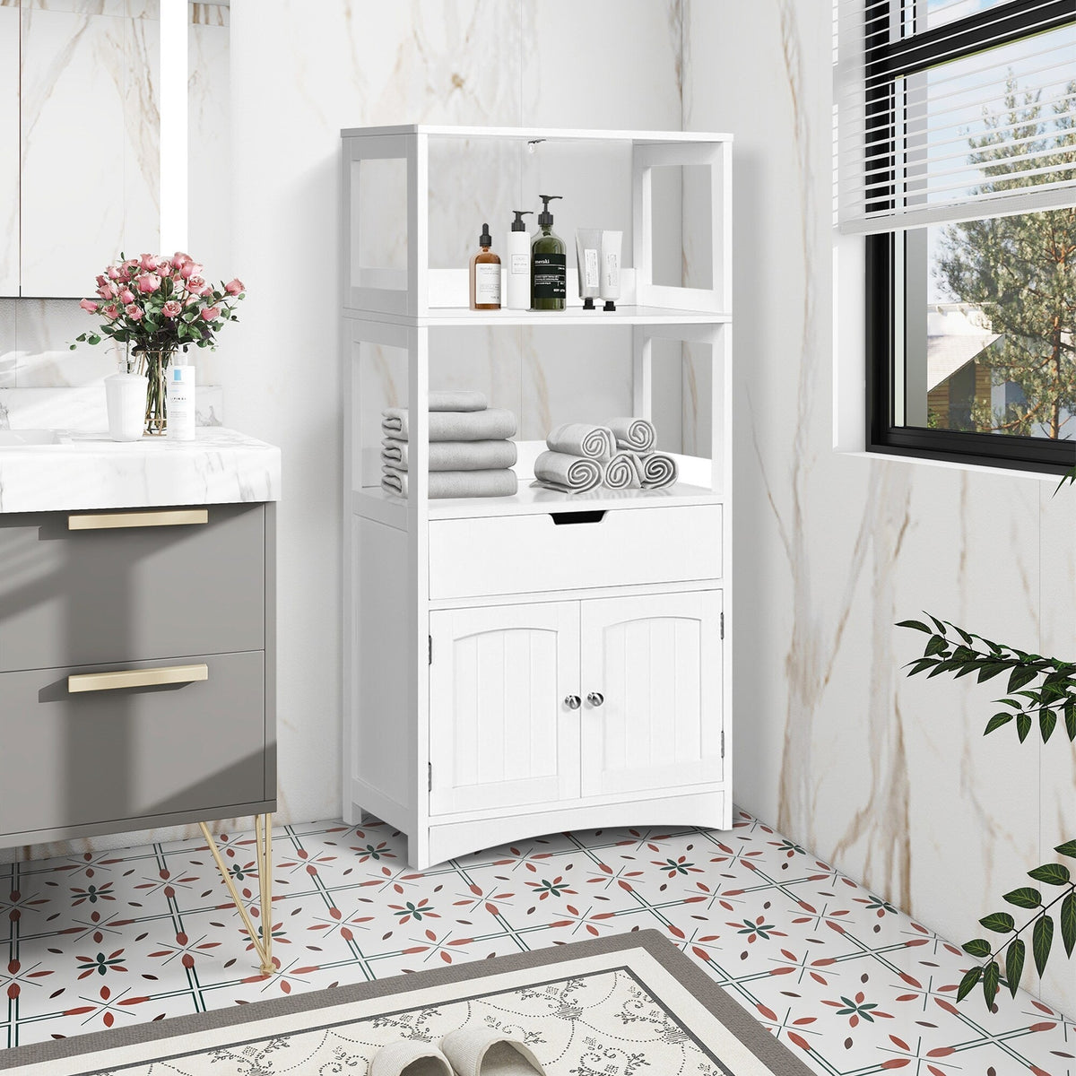 WELLFOR 24-in x 48-in x 13-in White Freestanding Linen Cabinet