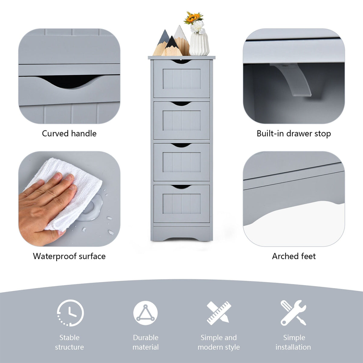 WELLFOR 12-in x 32.5-in x 12-in Gray Freestanding Corner Linen Cabinet