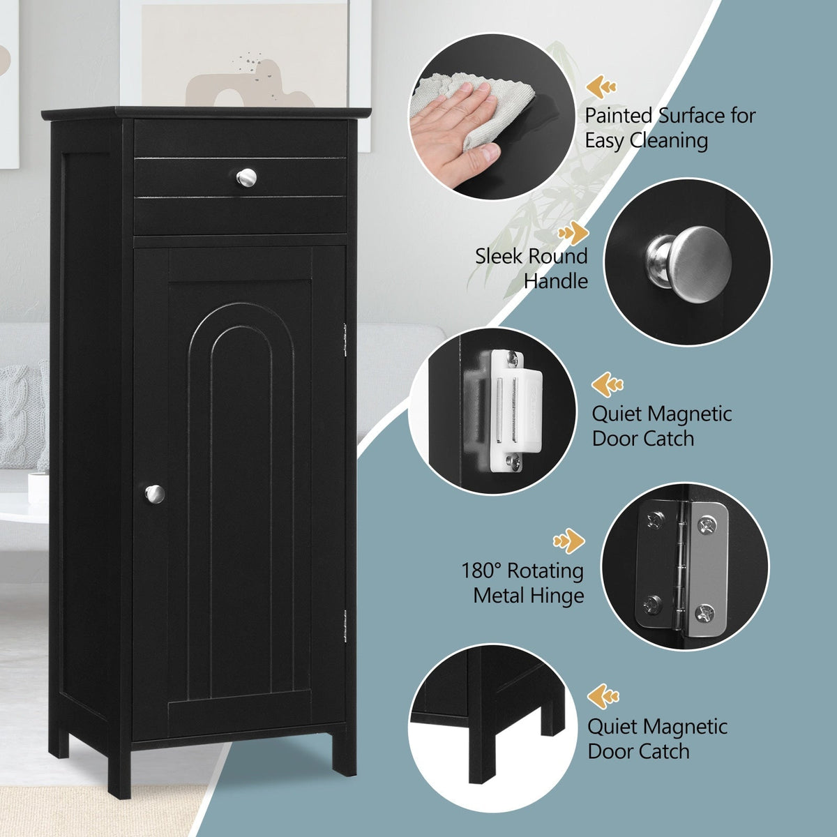 WELLFOR 14-in x 34.5-in x 12-in Black Freestanding Corner Linen Cabinet