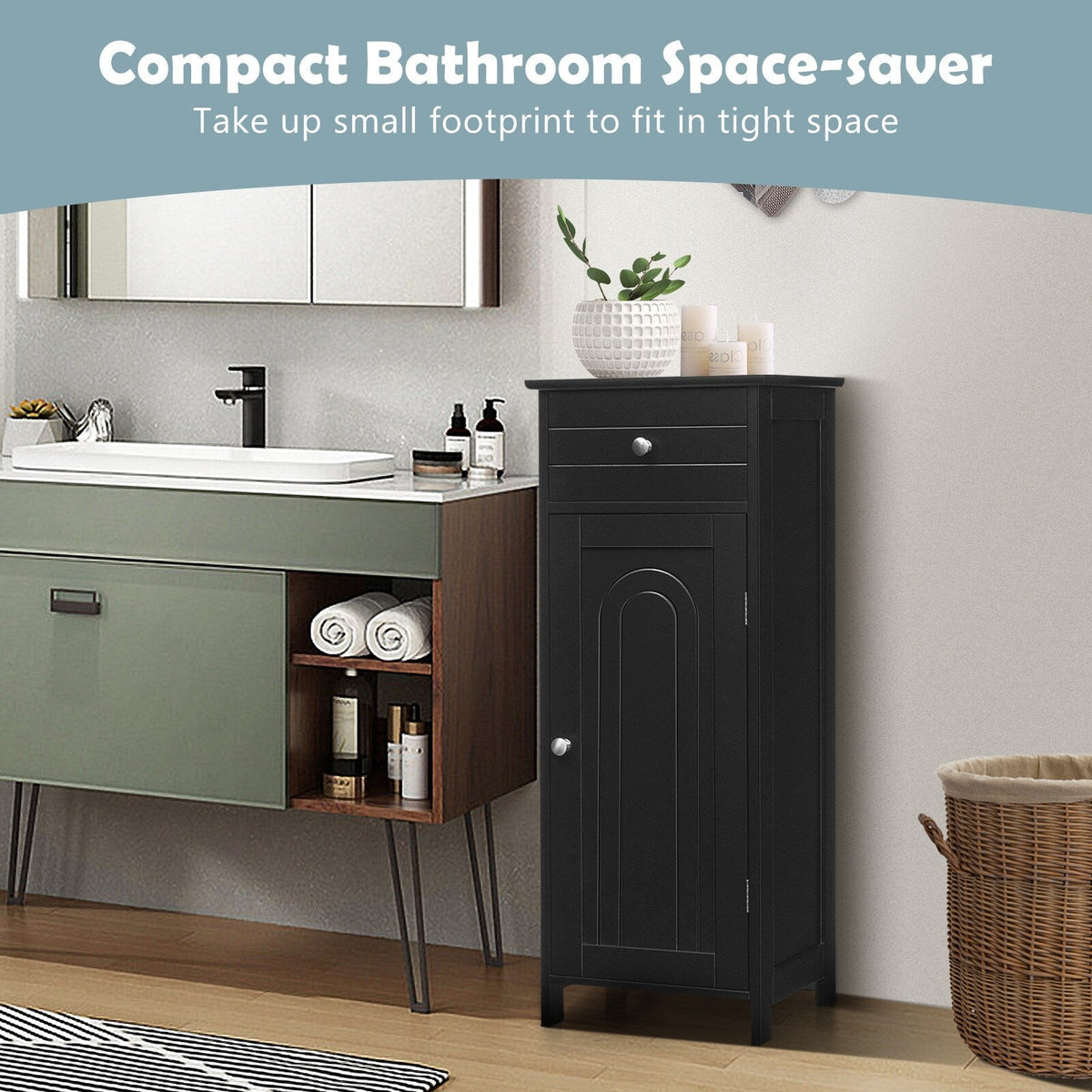 WELLFOR 14-in x 34.5-in x 12-in Black Freestanding Corner Linen Cabinet