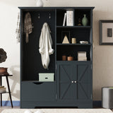 SINOFURN Antique Blue Hall Tree with Bench, Cabinet, Shelves, and Hooks - 73.2-in H x 52.7-in L x 15.7-in D
