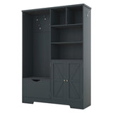 SINOFURN Antique Blue Hall Tree with Bench, Cabinet, Shelves, and Hooks - 73.2-in H x 52.7-in L x 15.7-in D