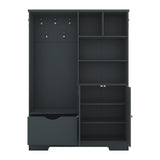 SINOFURN Antique Blue Hall Tree with Bench, Cabinet, Shelves, and Hooks - 73.2-in H x 52.7-in L x 15.7-in D