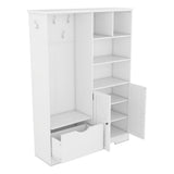 SINOFURN Contemporary White Hall Tree with Cabinet Storage, Bench, and 5 Hooks