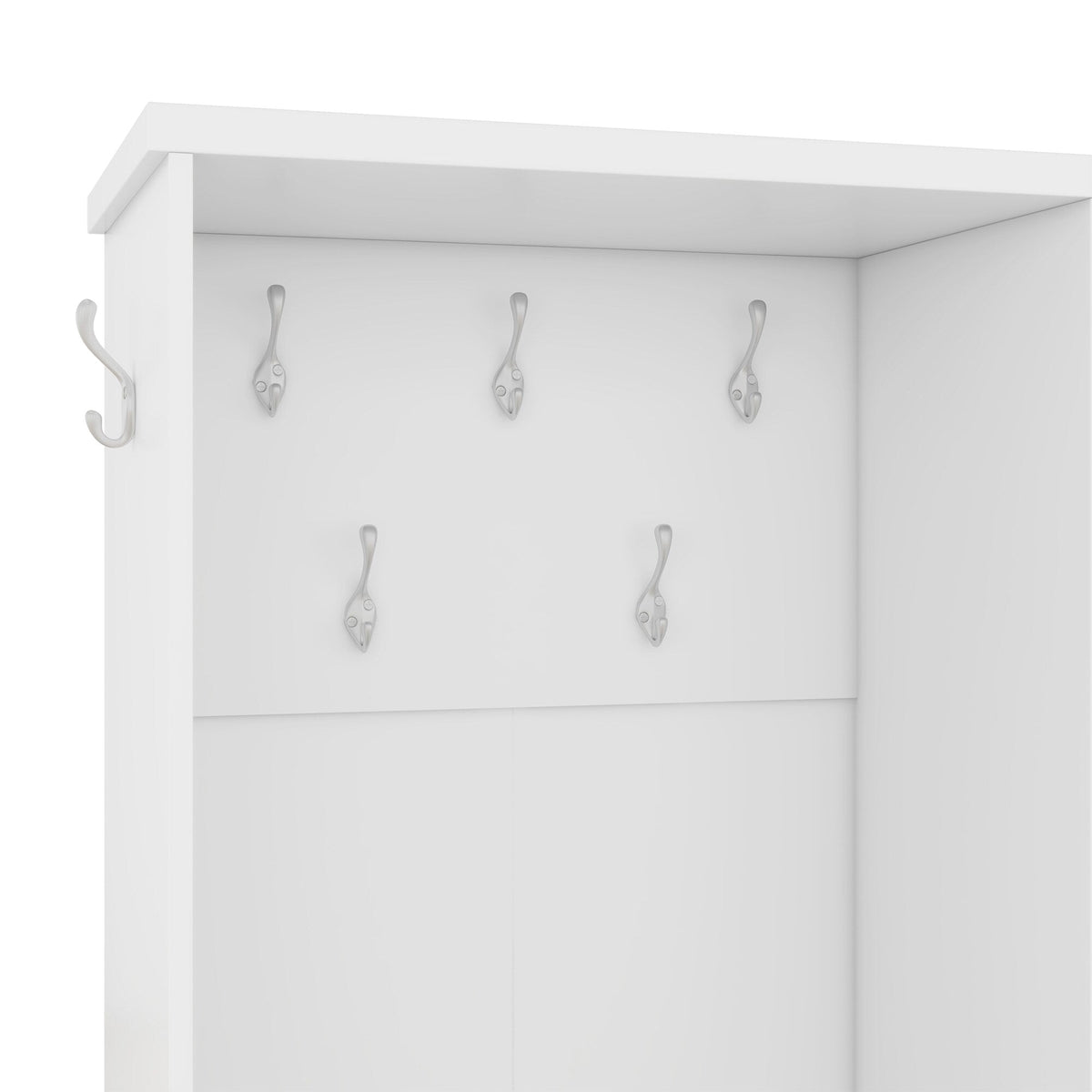 SINOFURN Contemporary White Hall Tree with Cabinet Storage, Bench, and 5 Hooks