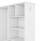 SINOFURN Contemporary White Hall Tree with Cabinet Storage, Bench, and 5 Hooks