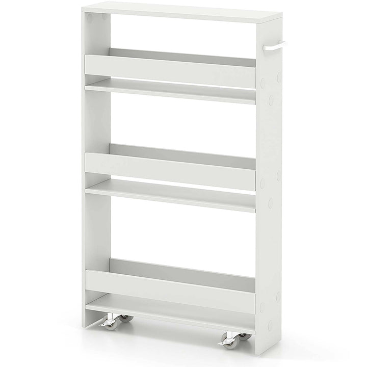 Costway White Wood Base with Wood Top Rolling Kitchen Cart (7-in x 19-in x 32-in)