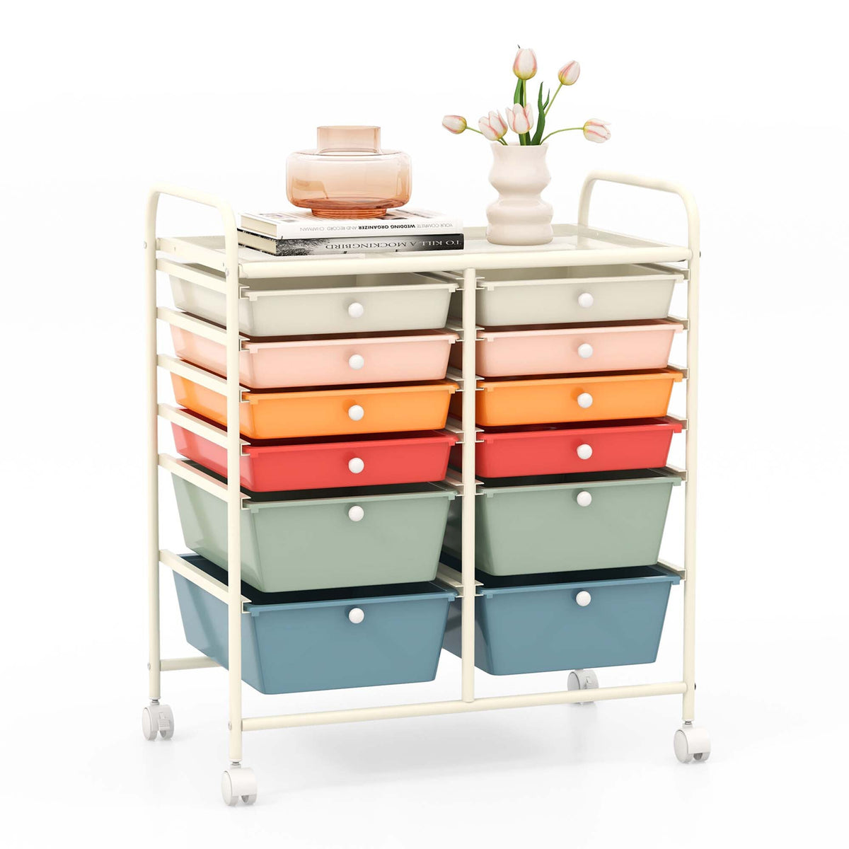 Costway White Metal Base with Plastic Top Rolling Kitchen Cart (15-in x 25-in x 29.5-in)