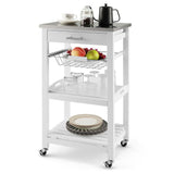 Costway White Metal Base with Mdf Wood Top Rolling Kitchen Cart (15.5-in x 18.5-in x 33.5-in)