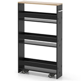 Costway Black Wood Base with Wood Top Rolling Kitchen Cart (7-in x 19-in x 32-in)