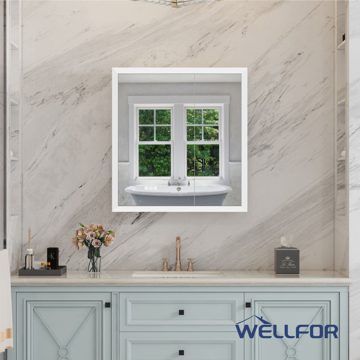 WELLFOR 30-in x 32-in x 5.6-in Silver Soft Close Bathroom Wall Cabinet