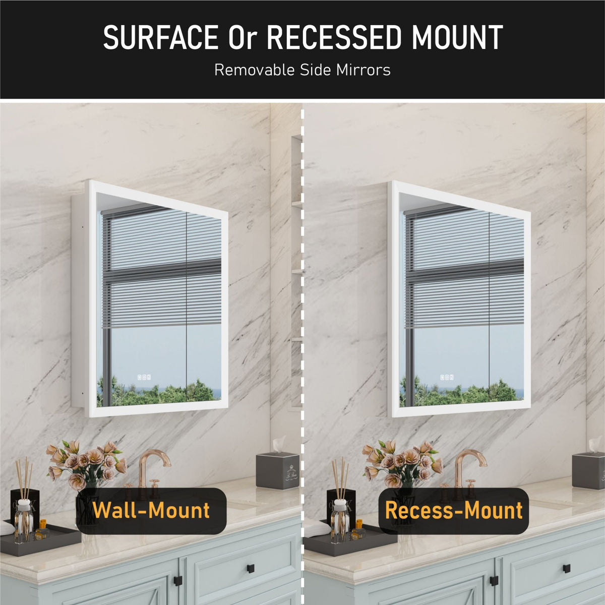 WELLFOR 30-in x 32-in x 5.6-in Silver Soft Close Bathroom Wall Cabinet