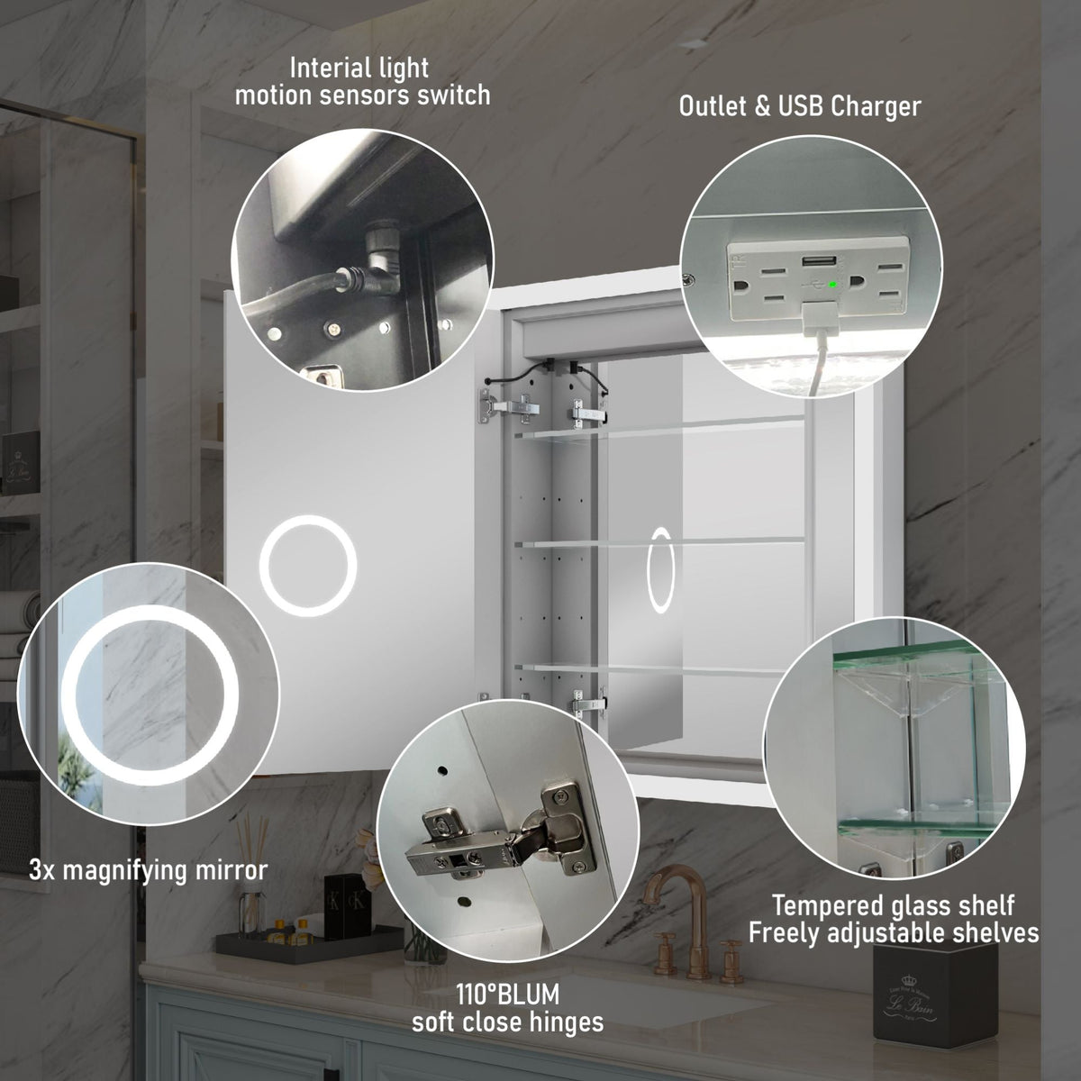 WELLFOR 30-in x 32-in x 5.6-in Silver Soft Close Bathroom Wall Cabinet