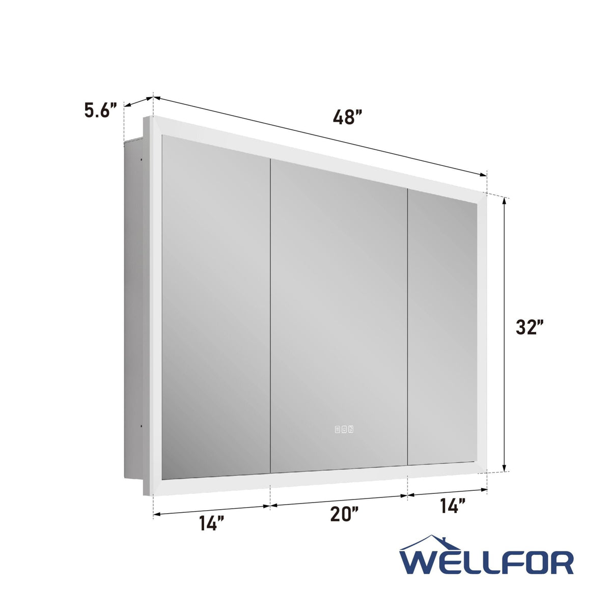 WELLFOR 48-in x 32-in x 5.6-in Silver Soft Close Bathroom Wall Cabinet