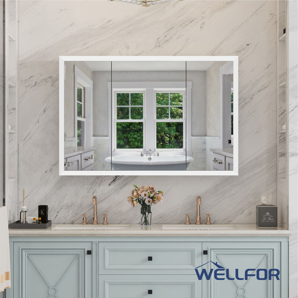 WELLFOR 48-in x 32-in x 5.6-in Silver Soft Close Bathroom Wall Cabinet