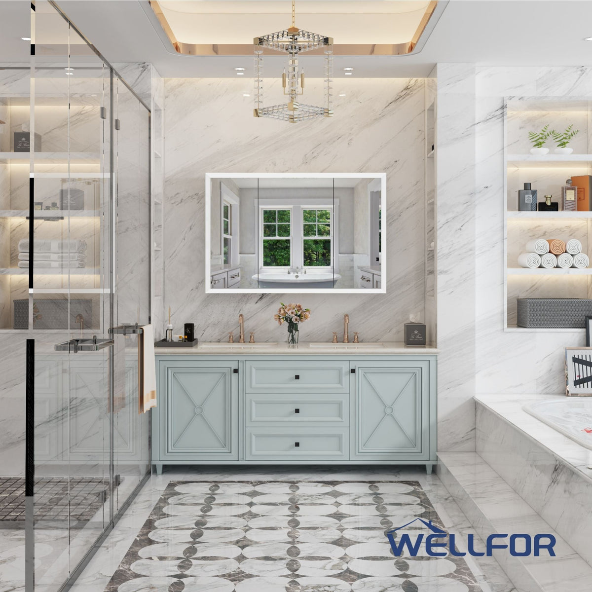 WELLFOR 48-in x 32-in x 5.6-in Silver Soft Close Bathroom Wall Cabinet