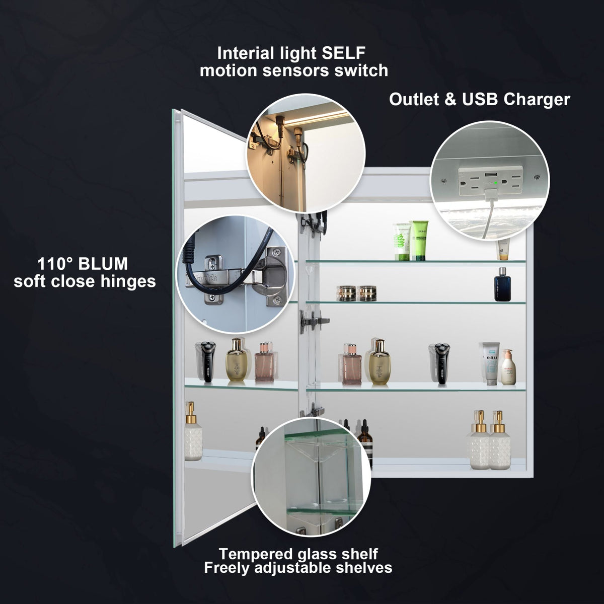 WELLFOR 20-in x 30-in x 4.6-in Silver Soft Close Bathroom Wall Cabinet