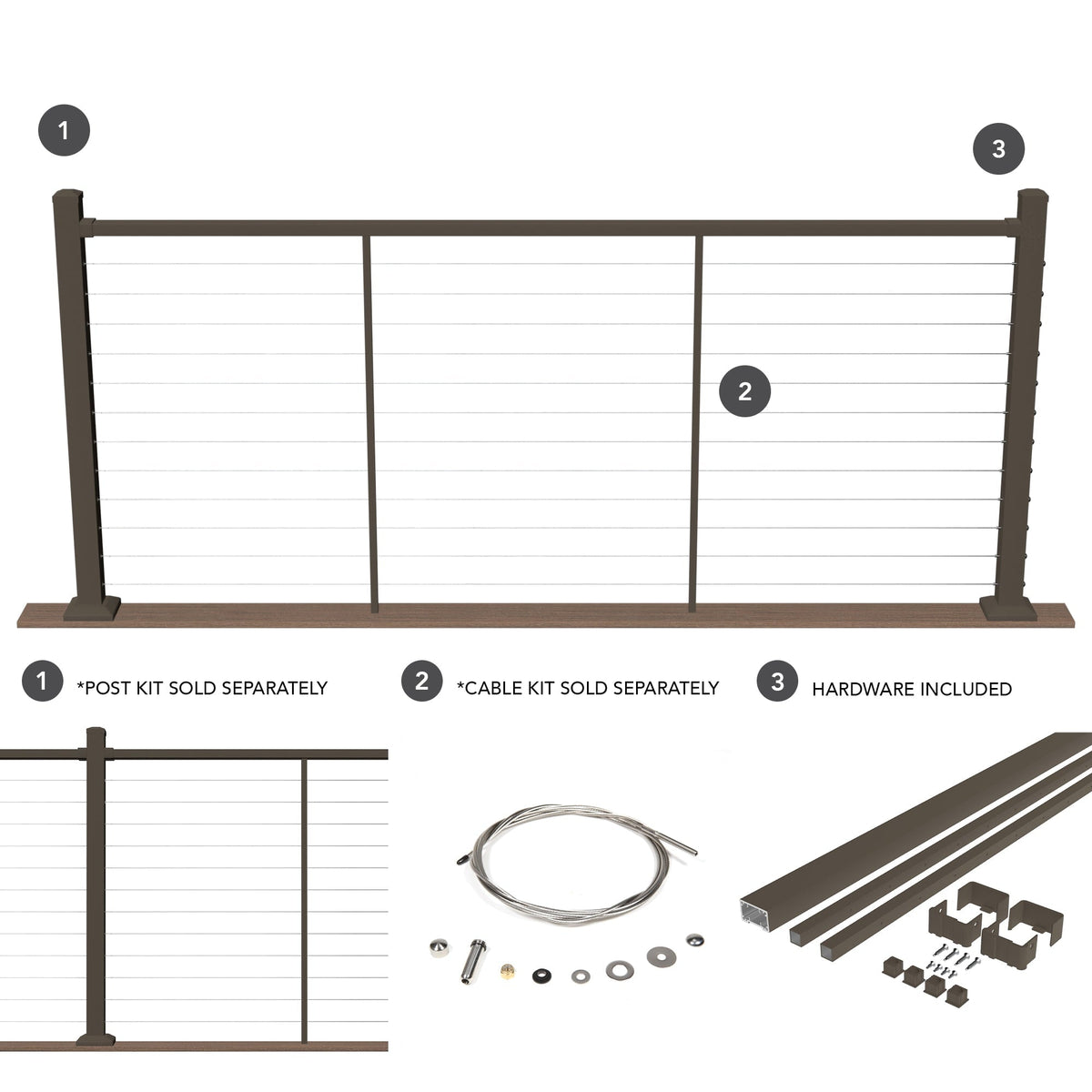 Deckorators Contemporary Cable 8-ft x 42-in Textured Bronze Aluminum Deck Cable Rail Kit