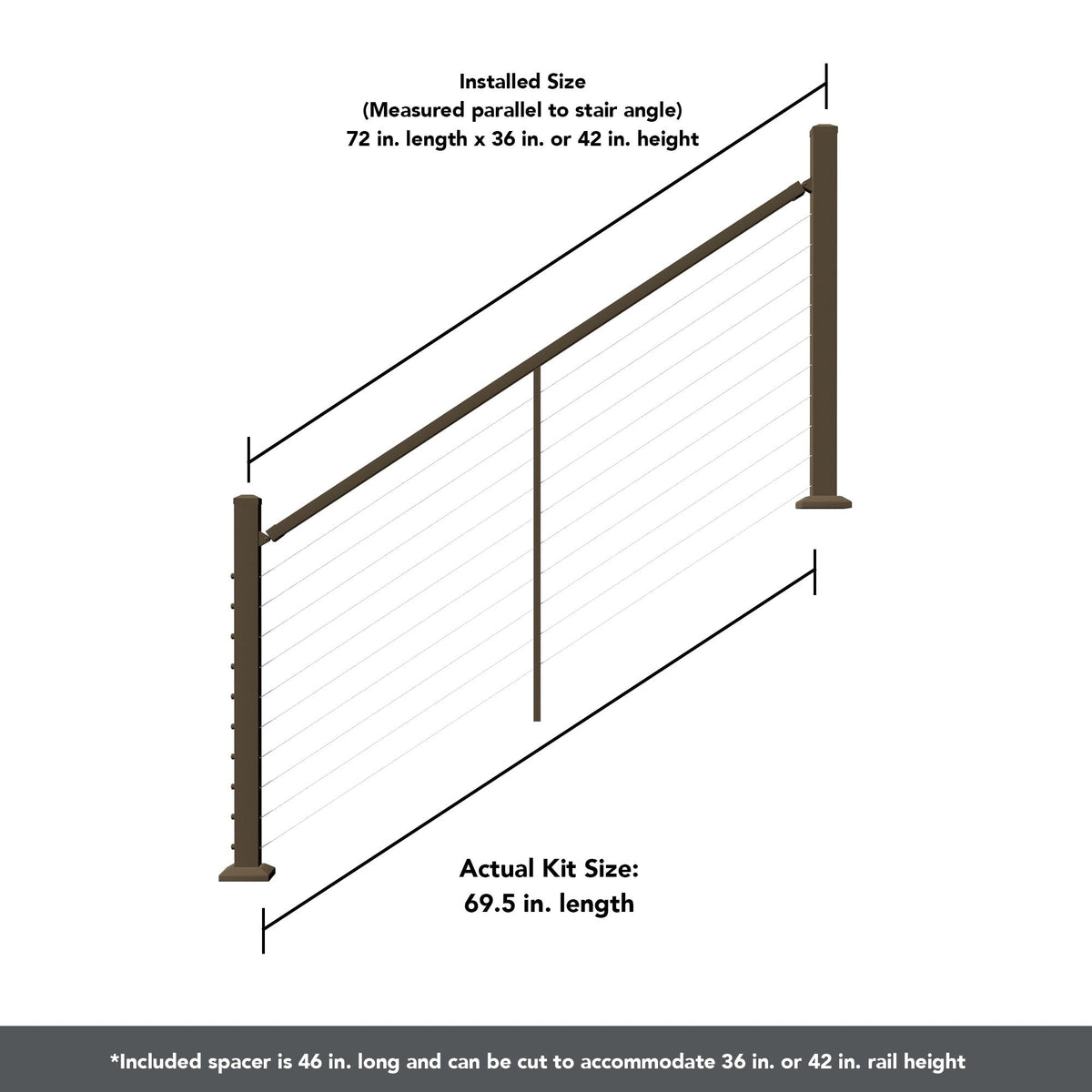 Deckorators Contemporary Cable 6-ft x 2-in Textured Bronze Aluminum Deck Stair Cable Rail Kit