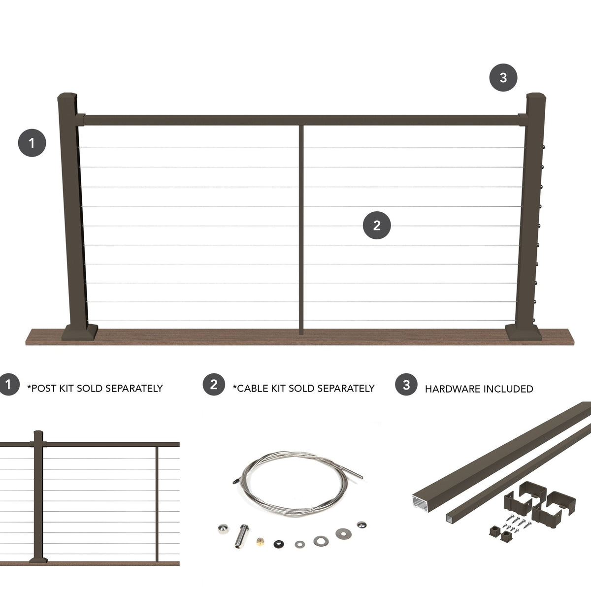 Deckorators Contemporary Cable 6-ft x 36-in Textured Bronze Aluminum Deck Cable Rail Kit